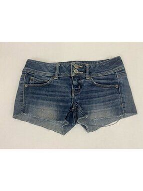 American Eagle Stretch Denim Shorts Size 0 Double Button Fly 2" Inseam Low Rise